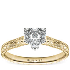 Hand Engraved Solitaire Engagement Ring in 18K Yellow Gold
